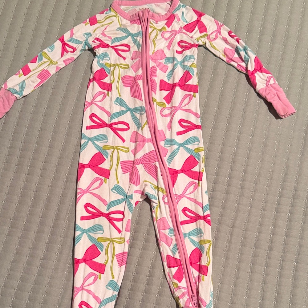 Little Sleepies Pink and Blue Bow Print Kids Footie